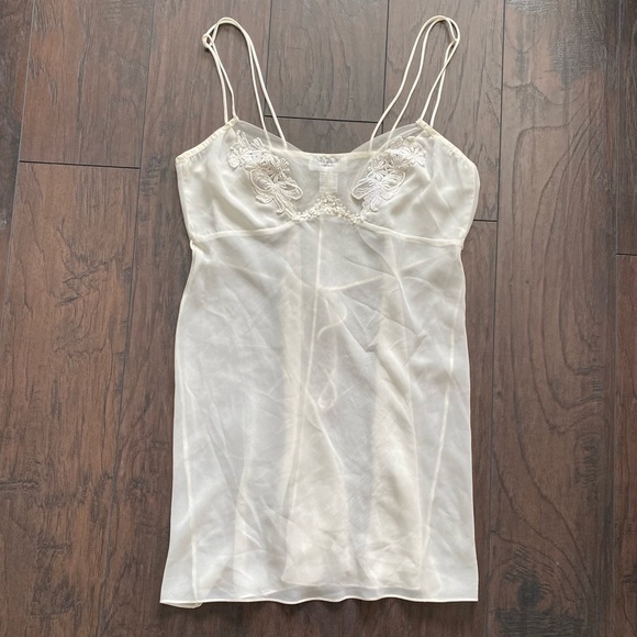 Flora Nikrooz Lace Satin Cream Silky Slip Nighty Teddy Size Medium Semi Sheer - Picture 1 of 4